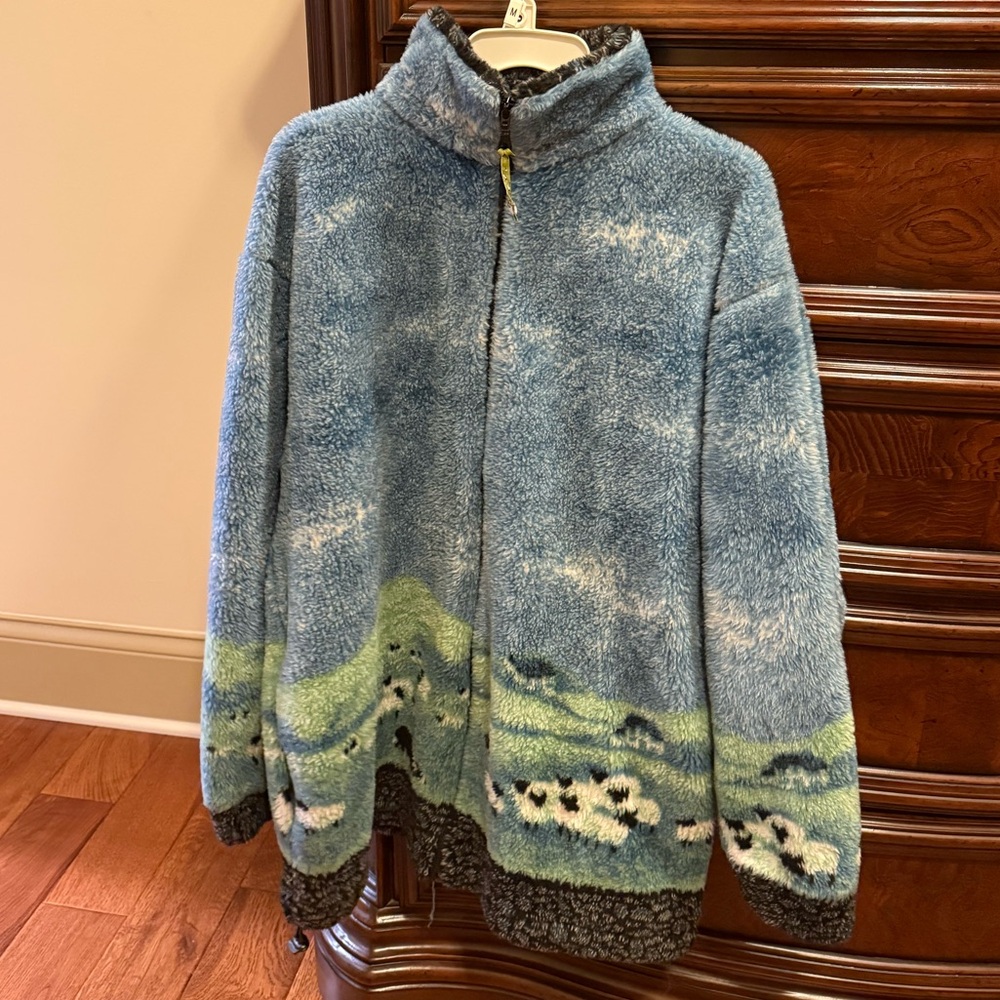 Blue Patterned Sherpa Zip-Up Jacket - Unbranded - image 1